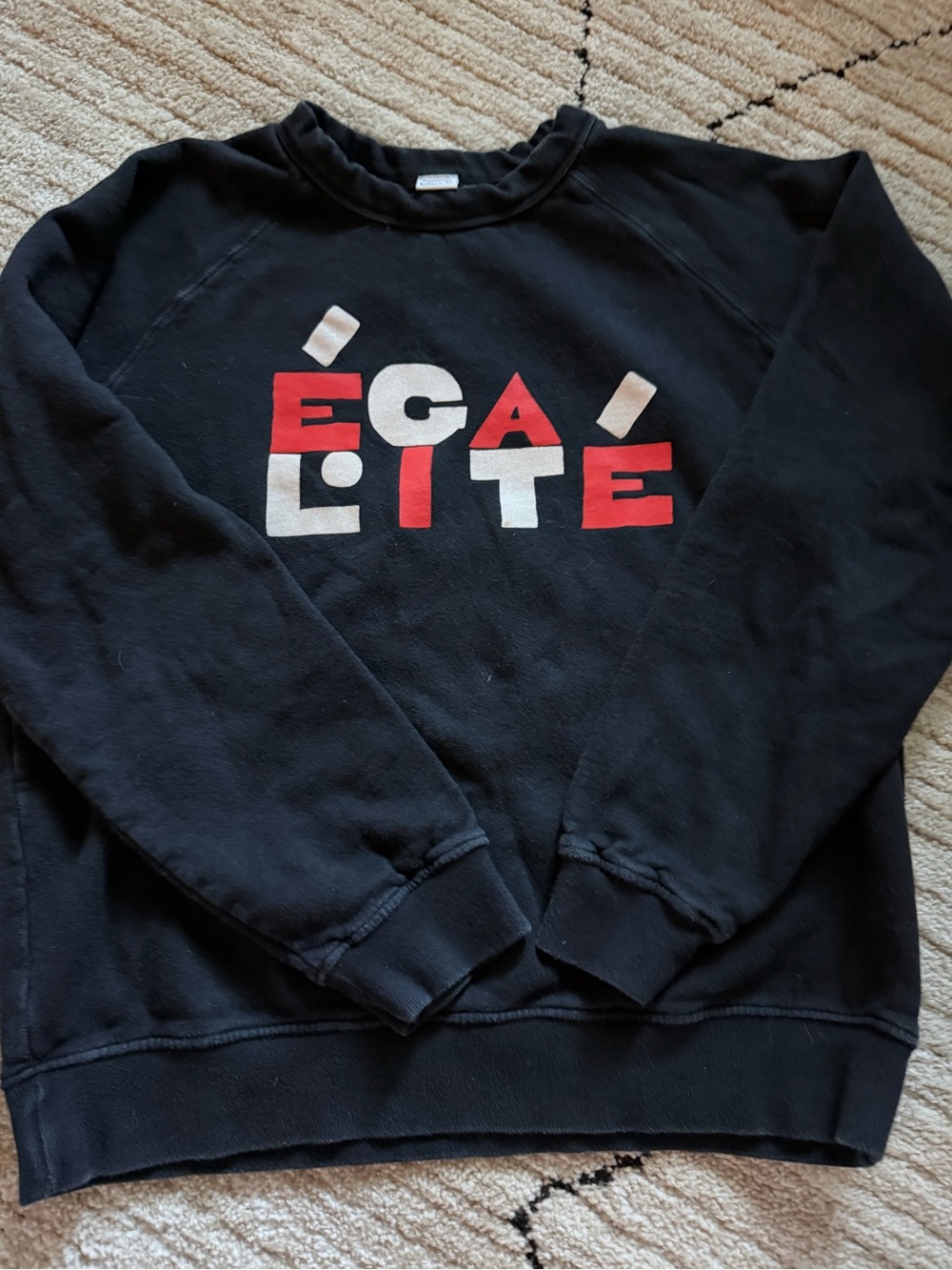 Clare V Black Crewneck Sweater with Red & White Graphic